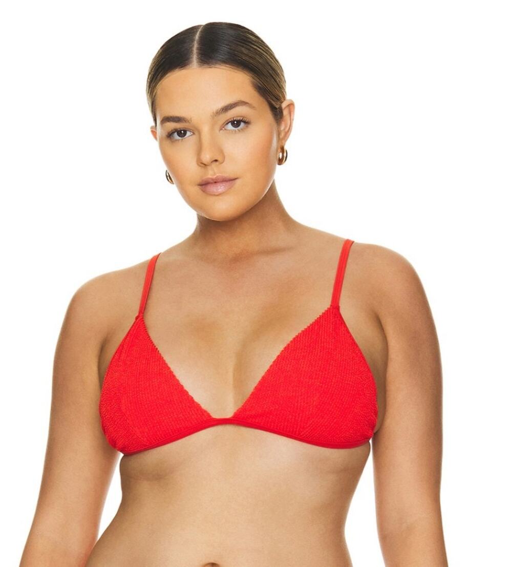 Good American Perfect Fit Bikini Top Poppy Red Size 8 5XL Textured Triangle NWT